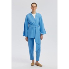Touche Kemer Detaylı Kimono Takım Mavi