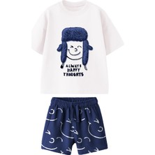 Erkek Çocuk 3D Peluş Nakış Uşanka Şapka Detaylı Pamuklu T-Shirt Şort Alt Üst Takım