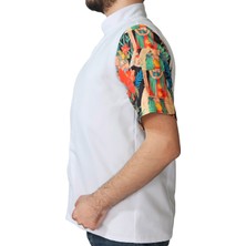 Aşçı Ceketi Desenli Unisex Çıtçıtlı Kısa Kollu Yazlık Chef Aşçı Mutfak Ceket Tablo Desenli