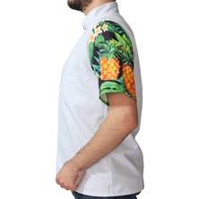 Aşçı Ceketi Desenli Unisex Çıtçıtlı Kısa Kollu Yazlık Chef Aşçı Mutfak Ceket Ananas Desenli