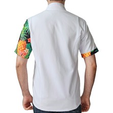 Aşçı Ceketi Desenli Unisex Çıtçıtlı Kısa Kollu Yazlık Chef Aşçı Mutfak Ceket Ananas Desenli