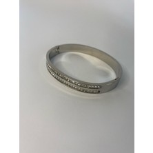 Taşlı Iki Sıra Çelik Silver Kelepçe