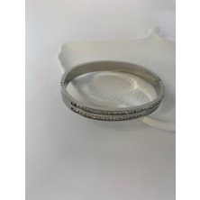Taşlı Iki Sıra Çelik Silver Kelepçe