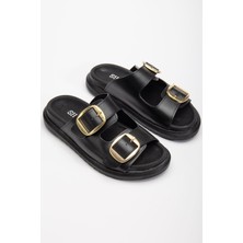 Harmony Çift Tokalı Yumuşak Tabanlı Günlük Siyah Terlik