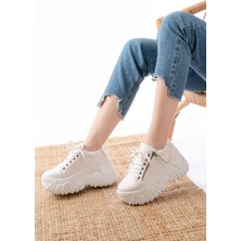 SP-156 Beyaz Bağcıklı Fermuarlı Yüksek Taban Günlük Spor Ayakkabı