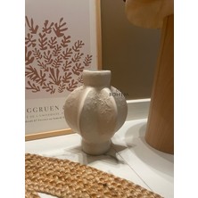Seramik Bej Tekli Kısa Köşeli Stoneware Vazo (Muadil Marka)