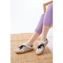 M-6005 Beyaz Garni  Bağcıklı Termo Taban Günlük Kadın Spor