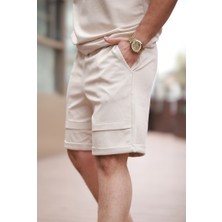 Erkek Oversize Şort Takım 85274 Bej