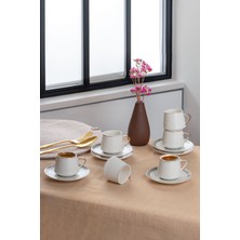 Teknotrust 2130 Gold Yaldızlı Fincan Takımı Beyaz - Porselen Türk Kahvesi Fincan Takımı - 6 Kişilik 12 Parça