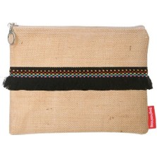Baghashtag Siyah Püsküllü Renkli Noktalı Jüt Clutch Bez Çanta