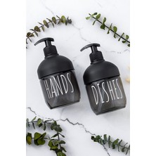 C-527 2'li Cool Sıvı Sabunluk Seti - Mutfak-Banyo Tezgah Üstü Temizlik Seti - Siyah Cam 425 ml