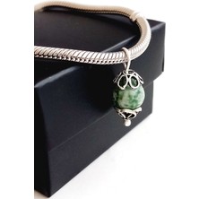 18 Ayar Altın Kaplama Yosun Akik Doğal Taşlı Tasarım Gümüş Bolluk Bereket Charmı