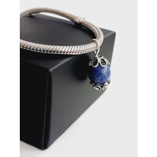 18 Ayar Altın Kaplama Sodalit Doğal Taşlı Tasarım Gümüş Charm