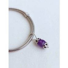 18 Ayar Altın Kaplama Ametis Doğal Taşlı Tasarım Gümüş Enerji Charmı