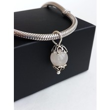 18 Ayar Altın Kaplama Pembe Kuvars Doğal Taşlı Tasarım Gümüş Aşk ve Sevgi Charmı