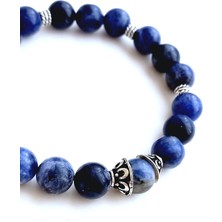 Sodalit Doğal Taşlı Göz Çakra Sezgi ve Şifa Gümüş Erkek Bileklik