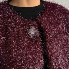 Kadın Bordo Simli Saçaklı Broş Detaylı Ceket