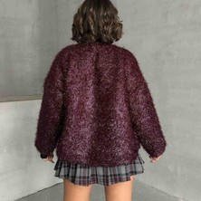 Kadın Bordo Simli Saçaklı Broş Detaylı Ceket