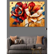 Renkli Çiçek Deseni Dekoratif Kanvas - Mdf Ahşap Tablo
