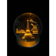 Paris Figürlü Renk Değiştiren 3D Işıklı Cam Küre Rgb Kombinasyon Pilli Kolay Kullanım