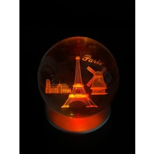 Paris Figürlü Renk Değiştiren 3D Işıklı Cam Küre Rgb Kombinasyon Pilli Kolay Kullanım