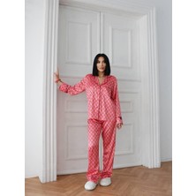 Marghercoccolarsı Borgogna Su Sfondo Saten Uzun Pijama Takımı
