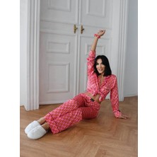 Marghercoccolarsı Borgogna Su Sfondo Saten Uzun Pijama Takımı