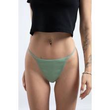 Pamuklu ve Likralı Lastikli Kaşkorse Fitilli Kadın G-String