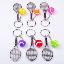Tenis Raketi ve Tenis Topu Metal Tasarımlı Şık Anahtarlık Kolye Çanta Süsü