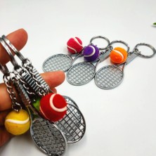 Tenis Raketi ve Tenis Topu Metal Tasarımlı Şık Anahtarlık Kolye Çanta Süsü