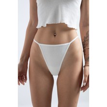Pamuklu ve Likralı Lastikli Kaşkorse Fitilli Kadın G-String