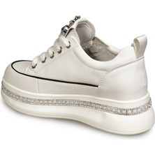 Zeytuk Krem Sneakers Deri Kadın Ayakkabı