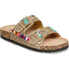 Zeytuk Bej Taşlı Terlik Tekstil Kadın Terlik