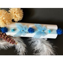 Mavi Kelebek ve Ponponlu Lastik Bandana