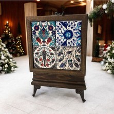 Ahşap El Yapımı Hediyelik Kutu Seramik Yüzey Üzeri Desen Masif Çam Ağacı Handmade