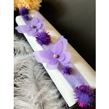 Mor Simli Ponponlu ve Kelebekli Saç Bandanası