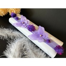 Mor Simli Ponponlu ve Kelebekli Saç Bandanası