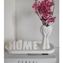 Beton Vazo ve Home Yazısı Oval Tabak Set