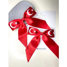 Türk Bayrak Kırmızı Saten Kurdela Fiyonk Klips Toka ELCTURK01