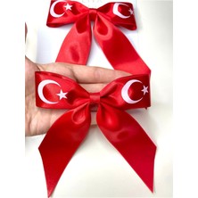 Türk Bayrak Kırmızı Saten Kurdela Fiyonk Klips Toka ELCTURK01