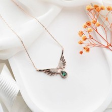Vaoov 925 Ayar Gümüş Yeşil Damla Taşlı Melek Kanadı Kolye
