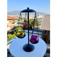Ferforje Mumluk, 3'lü Mumluk, Şamdan, Cam Hazneli Metal Mumluk, Ayaklı Mumluk, Tealight Mumluk