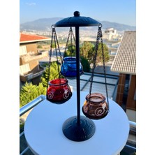 Ferforje Mumluk, 3'lü Mumluk, Şamdan, Cam Hazneli Metal Mumluk, Ayaklı Mumluk, Tealight Mumluk
