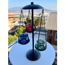 Ferforje Mumluk, 3'lü Mumluk, Şamdan, Cam Hazneli Metal Mumluk, Ayaklı Mumluk, Tealight Mumluk