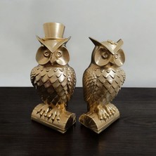 Baykuş 2'li Eş Figür Biblo Dekor 15X8X6 cm - 13,5X7X6 cm