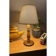 Vintage Bohem Abajur Gerçek Oyma Ahşap Kumaş Şapka Rustik Ampul Hediyeli 45CM Yükseklik Retro Abajur