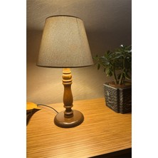 Vintage Bohem Abajur Gerçek Oyma Ahşap Kumaş Şapka Rustik Ampul Hediyeli 45CM Yükseklik Retro Abajur