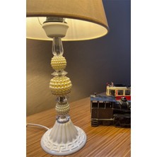 Vintage Bohem Abajur Inci-Kristal Model Kumaş Şapka G95 Rustik Ampul Hediyeli 45CM Retro Abajur