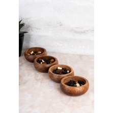 4'lü Doğal Ahşap Koyu Renk Ahşap Çerezlik Kase Seti