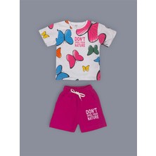 Mnk Baby & Kids Baskılı Kız Çocuk Tişört Şort Takım M00730 Kahverengi